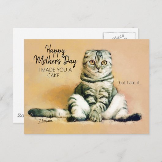 Funny Cat Cake Happy Moederdag Briefkaart (Voorkant / Achterkant)