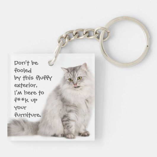 Funny Cat Caption Mess-up Furmu Sleutelhanger (Achterkant)