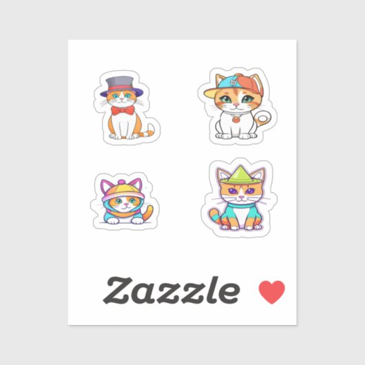 Funny Cat Cartoon Art 4 Pack Stickers (Vel)