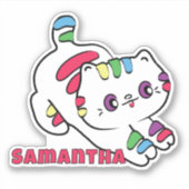 Funny Cat Cartoon Gepersonaliseerde Kleurrijke Kaw Sticker (Voorkant)