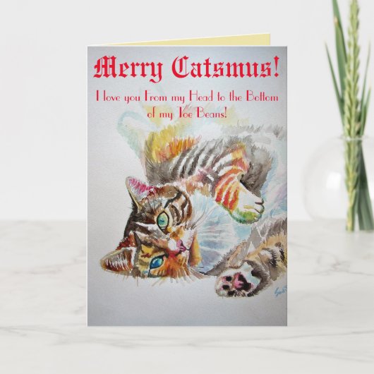 Funny Cat cats Love Toe Beans Merry Kerstcard Kaart (Voorkant)