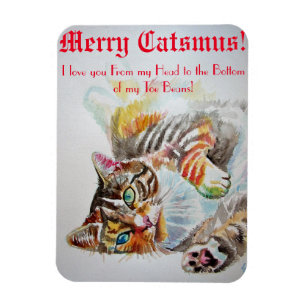 Funny Cat cats Love Toe Beans Merry Kerstcard Magneet