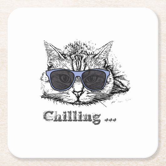 Funny Cat Chilling with Cute Sunbril Kartonnen Onderzetters (Voorkant)