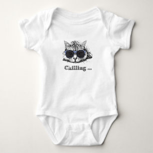 Funny Cat Chilling with Cute Sunbril Romper