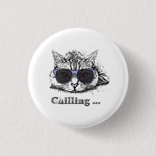 Funny Cat Chilling with Cute Sunbril Ronde Button 3,2 Cm (Voorkant)