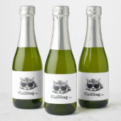 Funny Cat Chilling with Cute Sunbril Sparkling Wijnetiket (Flessen)