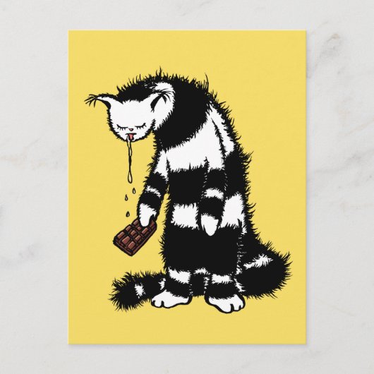 Funny Cat Chocolate Lover - Ink Drawn Drooling Cat Briefkaart (Voorkant)