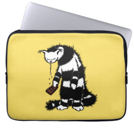 Funny Cat Chocolate Lover - Ink Drawn Drooling Cat Laptop Sleeve
