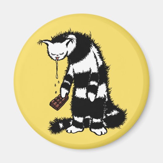 Funny Cat Chocolate Lover - Ink Drawn Drooling Cat Magneet (Voorkant)