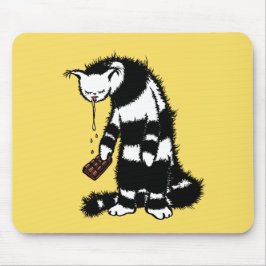 Funny Cat Chocolate Lover - Ink Drawn Drooling Cat Muismat