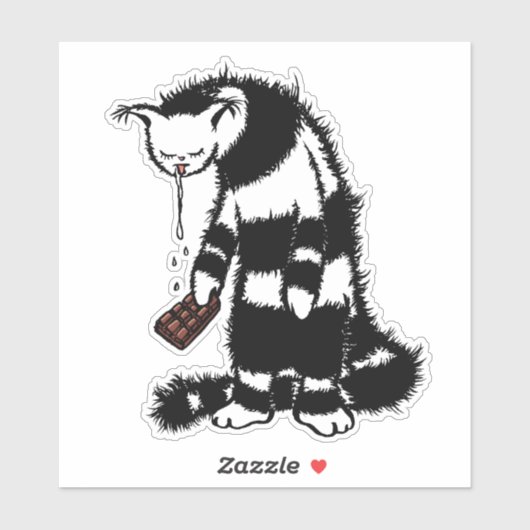 Funny Cat Chocolate Lover - Ink Drawn Drooling Cat Sticker (Vel)