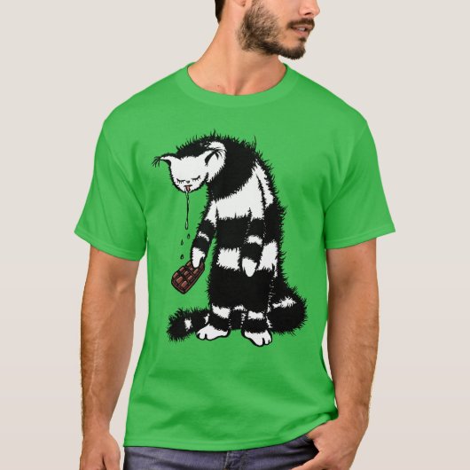 Funny Cat Chocolate Lover - Ink Drawn Drooling Cat T-shirt (Voorkant)