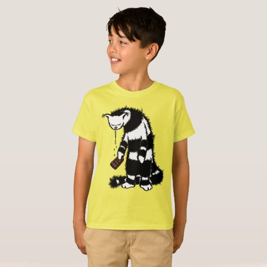 Funny Cat Chocolate Lover - Ink Drawn Drooling Cat T-shirt (Voorkant volledig)