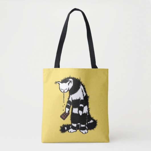 Funny Cat Chocolate Lover - Ink Drawn Drooling Cat Tote Bag (Voorkant)