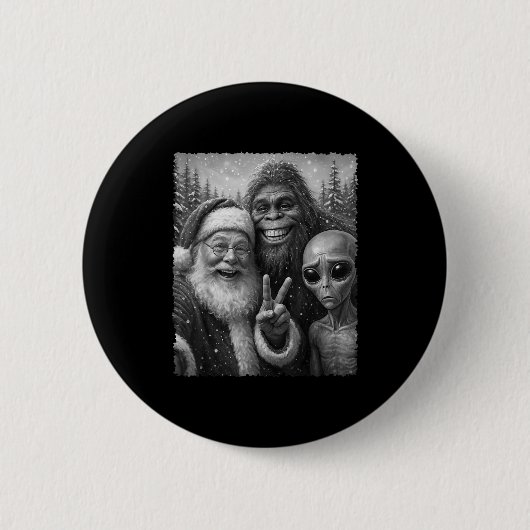 Funny Cat Christmas Bigfoot Alien Santa Snow Selfi Ronde Button 5,7 Cm (Voorkant)