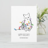 Funny Cat Christmas Holiday Card Feestdagenkaart (Staand voorkant)