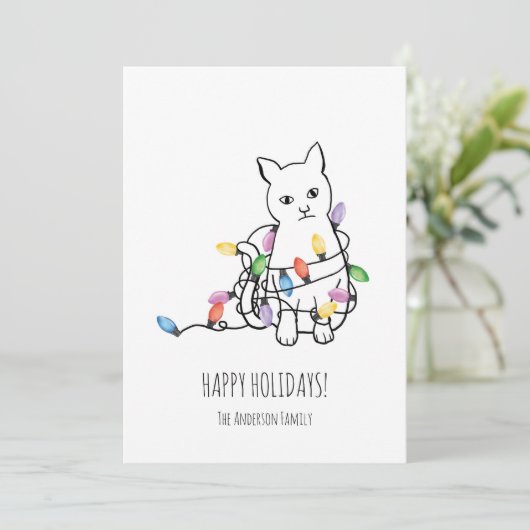 Funny Cat Christmas Holiday Card Feestdagenkaart (Staand voorkant)