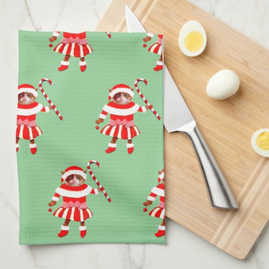 Funny Cat Christmas Holiday Gift Theedoek (Quarter Fold)