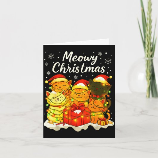 Funny Cat Christmas Holiday Xmas Santa Hat Meowy C Kaart (Voorkant)