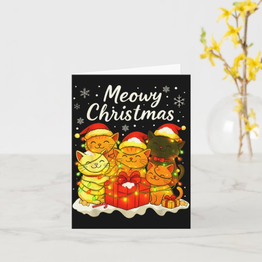 Funny Cat Christmas Holiday Xmas Santa Hat Meowy C Kaart (Gele Bloem)