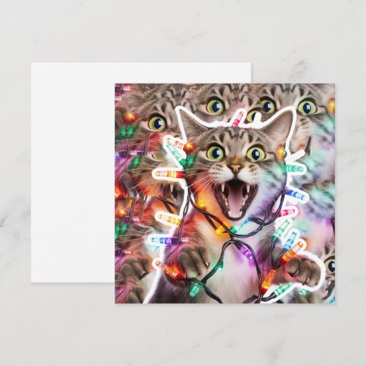 Funny Cat Christmas Lights Holiday Kaart (Voorkant / Achterkant)