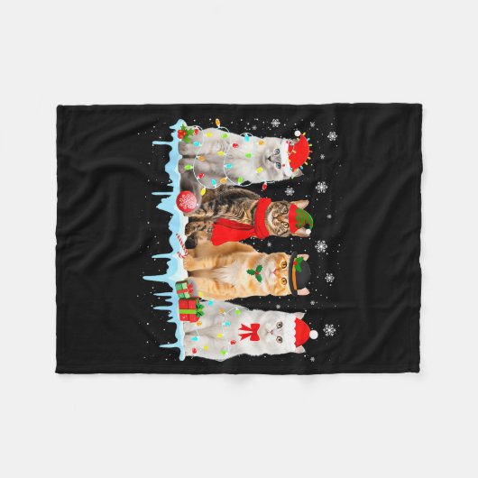 Funny Cat Christmas Lights Reindeer Santa Xmas Kit Fleece Deken (Voorkant (Horizontaal))