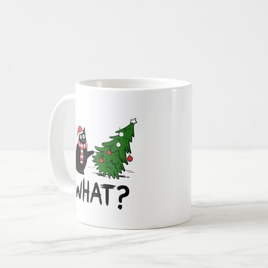 Funny Cat Christmas Mug – Cat Knocked Over Tree Koffiemok (Voorkant links)