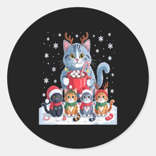 Funny Cat Christmas Shirt Holiday Santa Design Ronde Sticker (Voorkant)