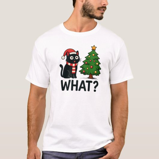 Funny Cat Christmas Shirt - "What Christmas Tree?" (Voorkant)