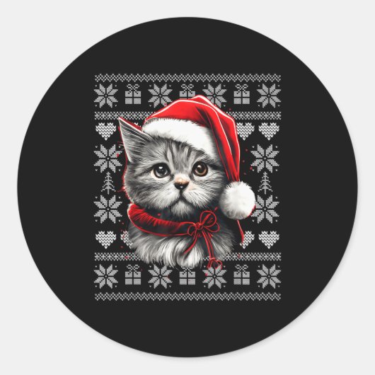 Funny Cat Christmas Shirts Men Women Cats Lover Ug Ronde Sticker (Voorkant)