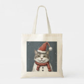 Funny Cat Christmas Sneeuwman Schattige Tote Bag (Achterkant)