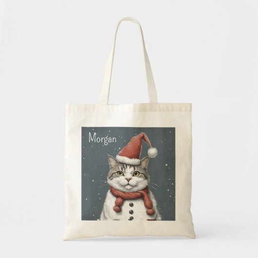 Funny Cat Christmas Sneeuwman Schattige Tote Bag (Voorkant)