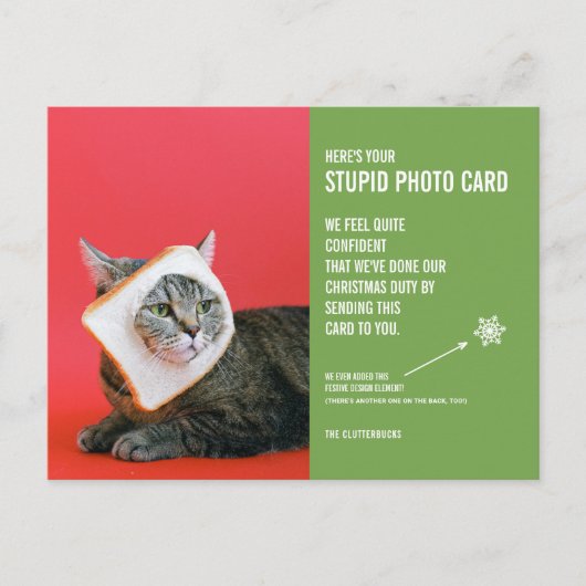 Funny Cat Christmas Stupid Photo Card Briefkaart (Voorkant)