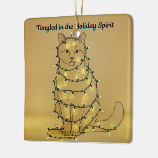 Funny Cat Christmas Tangled in Lights Keramisch Ornament (Links)