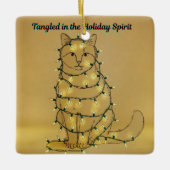 Funny Cat Christmas Tangled in Lights Keramisch Ornament (Voorkant)