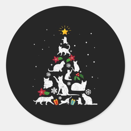 Funny Cat Christmas Tree For Men Women Kids  Ronde Sticker (Voorkant)