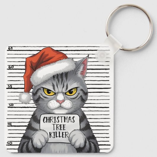 Funny Cat Christmas Tree Killer Sleutelhanger (Achterkant)