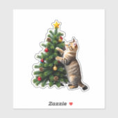 Funny Cat Christmas Tree Xmas Gifts Men Women Kids Sticker (Vel)