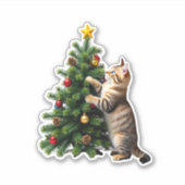 Funny Cat Christmas Tree Xmas Gifts Men Women Kids Sticker (Voorkant)