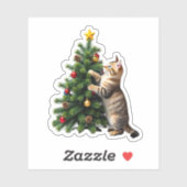 Funny Cat Christmas Tree Xmas Gifts Men Women Kids Sticker (Vel)