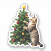 Funny Cat Christmas Tree Xmas Gifts Men Women Kids Sticker (Voorkant)