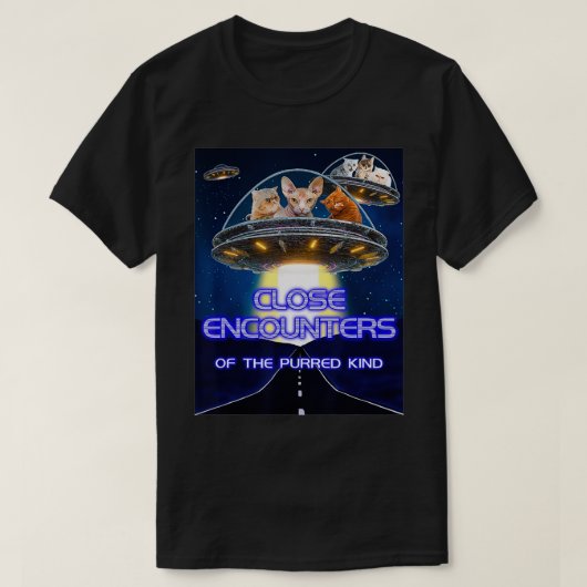 Funny Cat Close Encounters of the Gesponnen Kind T-shirt (Design voorkant)
