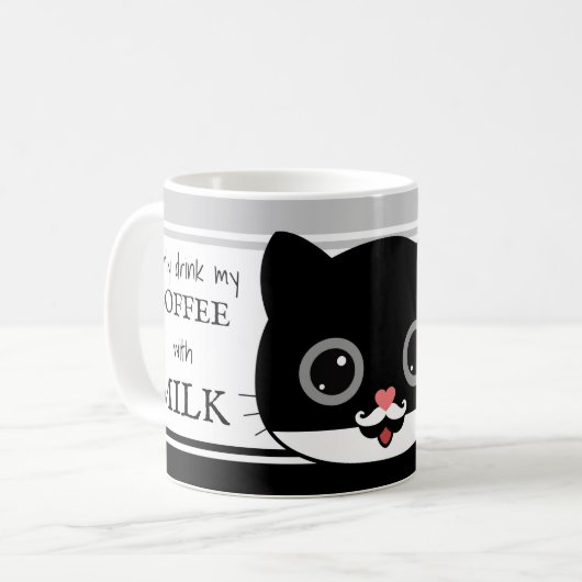 Funny Cat Coffee met Milk Mustache Mok (Voorkant links)