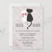  Funny Cat Couple Damask Wedding Invite Kaart (Voorkant)