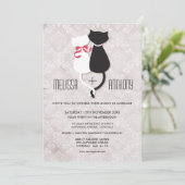  Funny Cat Couple Damask Wedding Invite Kaart (Staand voorkant)