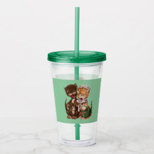 Funny Cat Couple met ratten in mand Green Acryl Drinkbeker