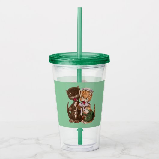 Funny Cat Couple met ratten in mand Green Acryl Drinkbeker (Voorkant)