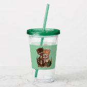 Funny Cat Couple met ratten in mand Green Acryl Drinkbeker (Achterkant)