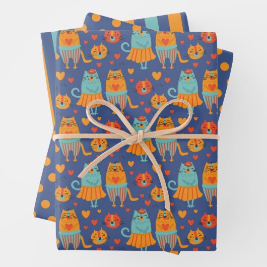 Funny Cat Couple Wrapping Paper Set van 3 (In situ)