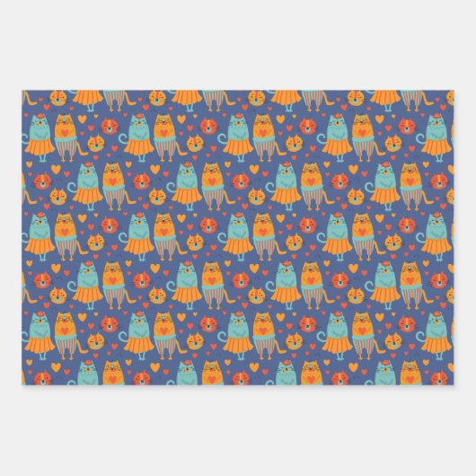 Funny Cat Couple Wrapping Paper Set van 3 (Voorkant)